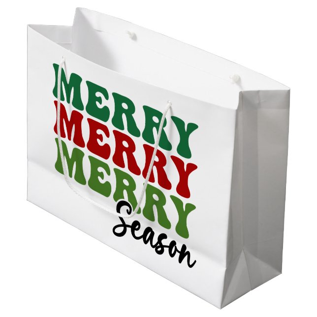 Merry Merry Merry Season - Retro Holiday Art Large Gift Bag (Front Angled)