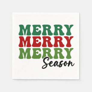 Merry Merry Merry Season - Retro Holiday Art Napkin