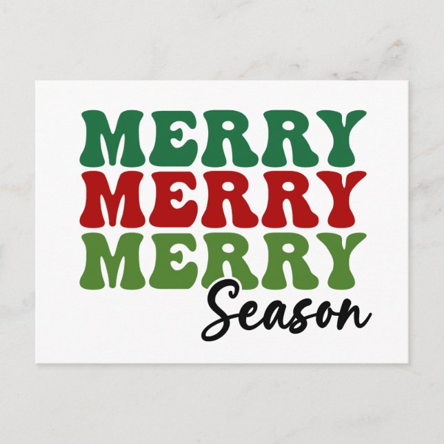 Merry Merry Merry Season - Retro Holiday Art Postcard (Front)