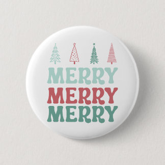 Merry Merry Merry with Pastel Boho Christmas Trees 2 Inch Round Button