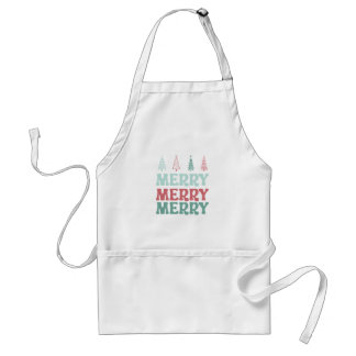 Merry Merry Merry with Pastel Boho Christmas Trees Standard Apron