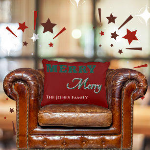 Merry Merry Modern Christmas Green Red Accent Pillow