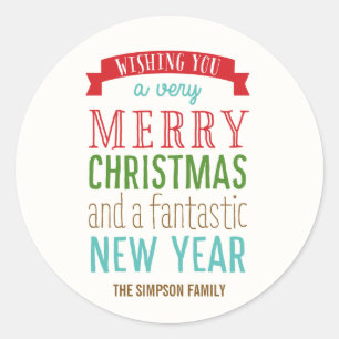 Merry Message Holiday Sticker or Envelope Seal