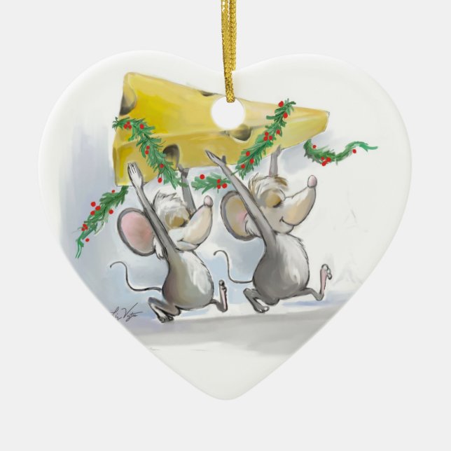Merry Mice Mic & Mac Heart Ornament (Front)