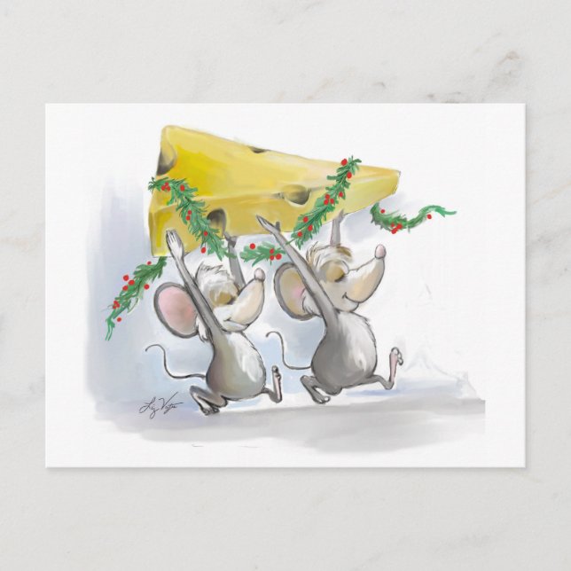 Merry Mice Mic & Mac Holiday Postcard (Front)