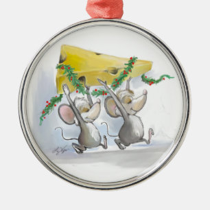 Merry Mice Mic & Mac Round Premium Ornament