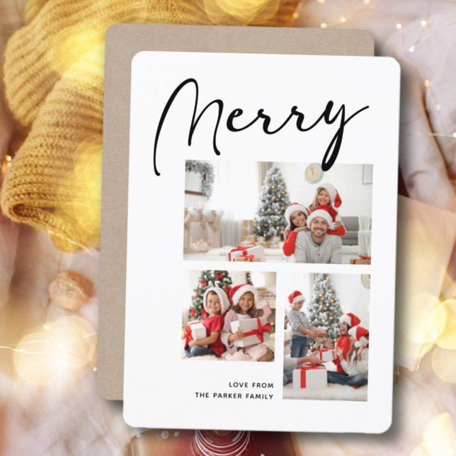 Merry Minimalist | Christmas Three Photo Collage Holiday Card (Creator Uploaded)