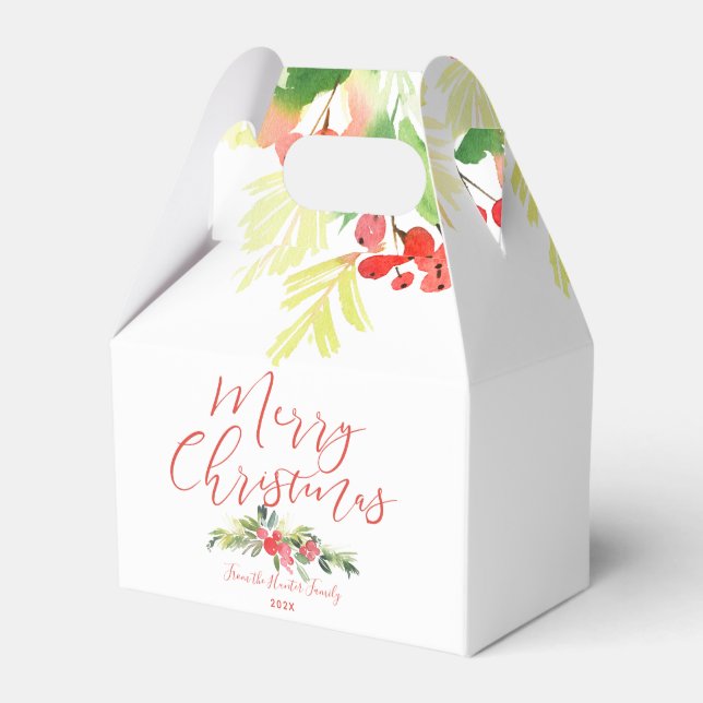 Merry Mistletoe | Customizable Watercolor Favor Box (Front Side)