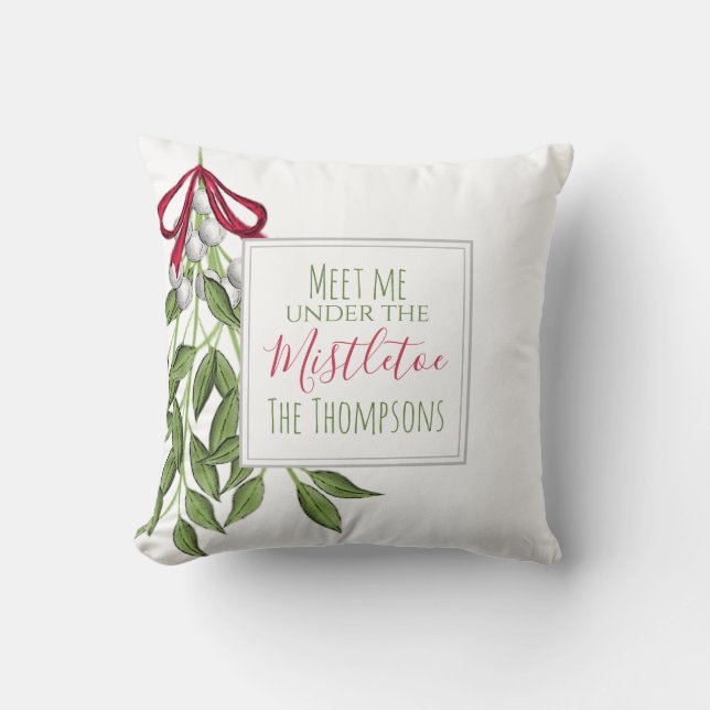 Merry Mistletoe Red and Green Christmas Custom Throw Pillow (Front)