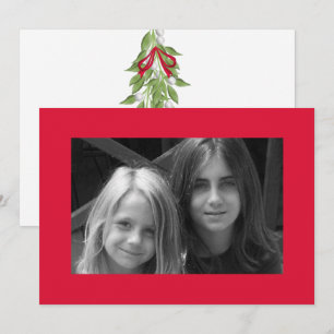 Merry Mistletoe with Red Bow Holiday Photo Card