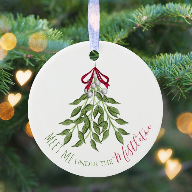 Merry Mistletoe with White Berries Ceramic Ornament (Merry Christmas mistletoe cute whimsical typography ornament.)
