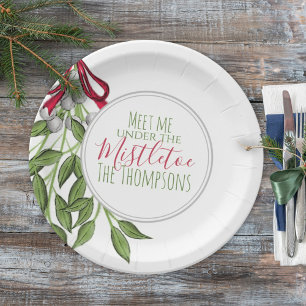 Merry Mistletoe with White Berries Paper Plate