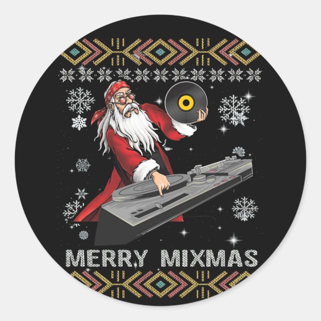 Merry Mixmas Funny Christmas Dj Music Party Classic Round Sticker (Front)