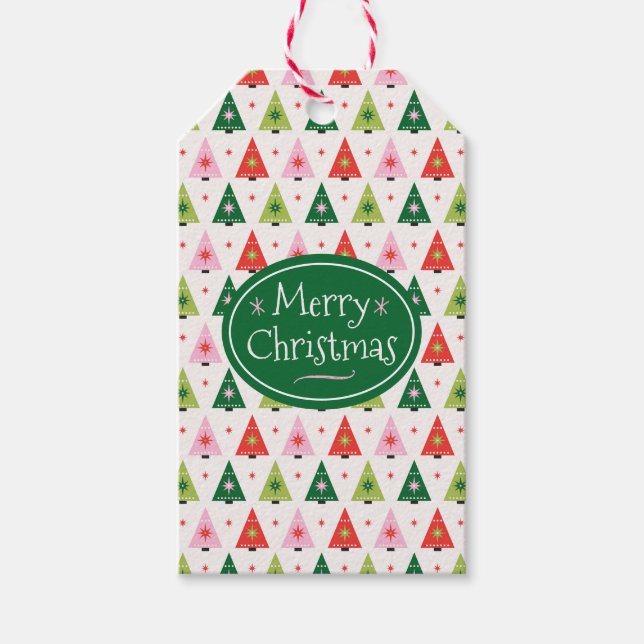 Merry & Mod Retro Christmas Trees Gift Tag (Front)