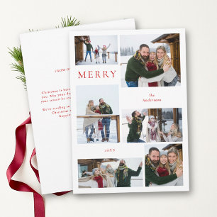 Merry Modern 6-Photo Minimalist Red Christmas Holiday Card