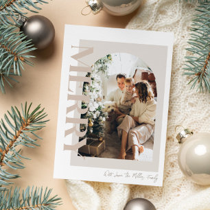 Merry Modern and Neutral Family Photo  Holiday Card