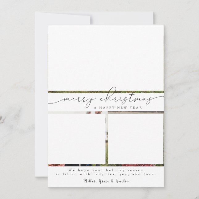 Merry modern calligraphy Christmas 3 Holiday Card (Front)