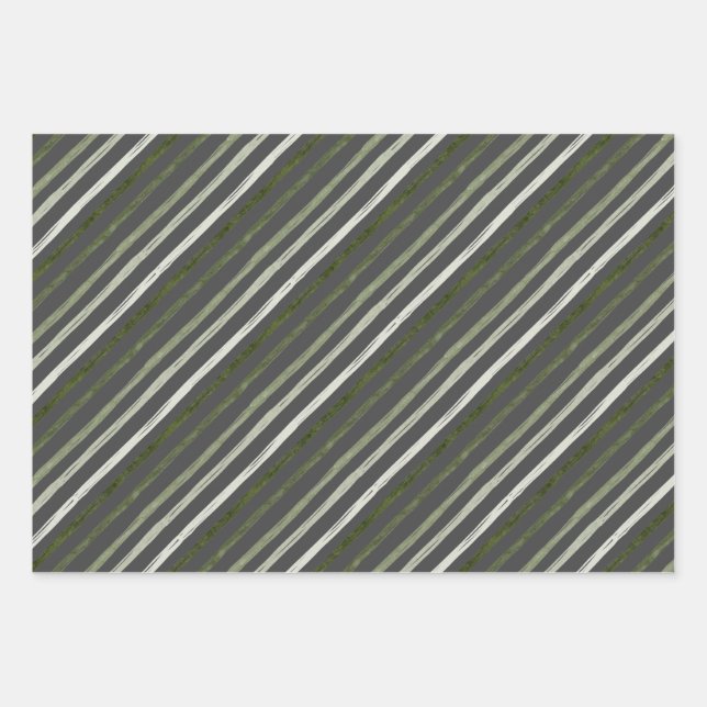 Merry Modern Grey Stripes Photo Christmas Holiday Wrapping Paper Sheet (Front)