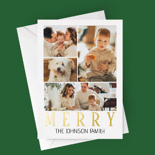 Merry Modern Photo Collage Foil Holiday Card