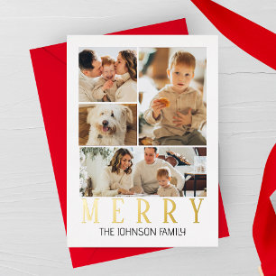 Merry Modern Photo Collage Foil Holiday Card