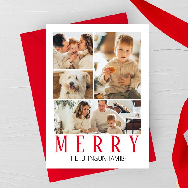 Merry Modern Photo Collage Holiday Card (Creator Uploaded)