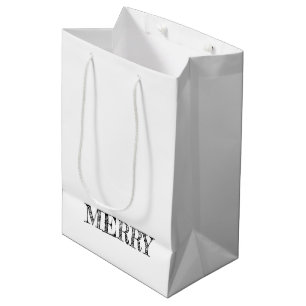 MERRY Modern Text Christmas Holiday Fun Black Medium Gift Bag