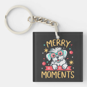 Merry Moments with Maltese Dog Christmas Festive Keychain