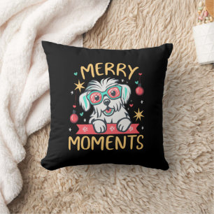 Merry Moments with Maltese Dog Christmas Festive Throw Pillow