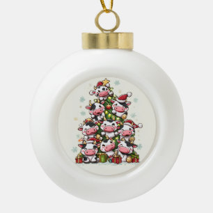 Merry Moo Christmas Ceramic Ball Christmas Ornament