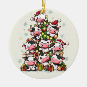 Merry Moo Christmas Ceramic Ornament