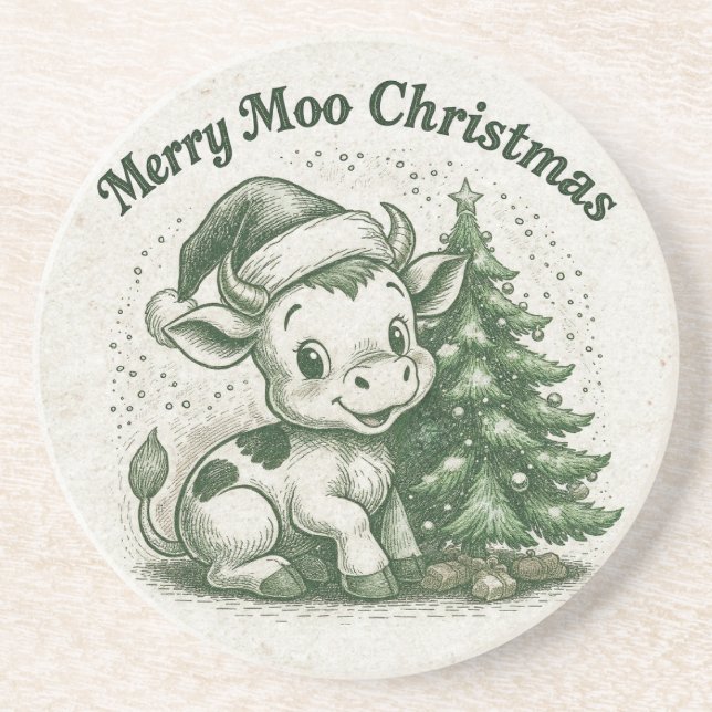 Merry Moo Christmas Coaster (Front)