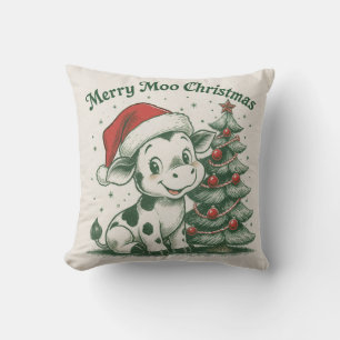 Merry Moo Christmas Throw Pillow