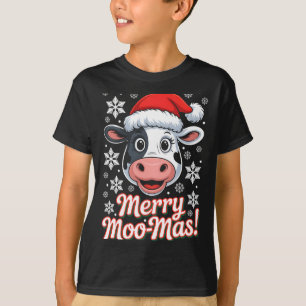 Merry Moo-mas Christmas Cartoon Farm Animal Outfit T-Shirt