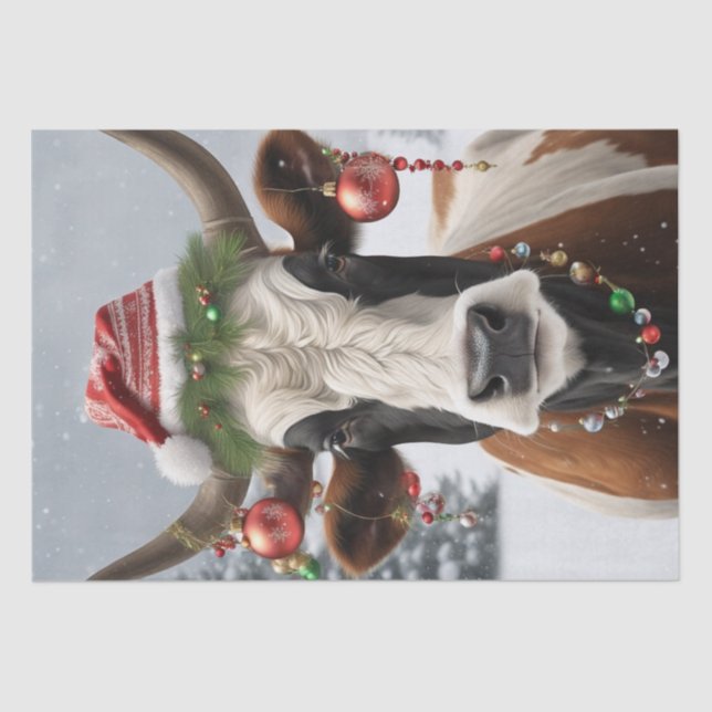 Merry Moo-mas: Cow Dressed for Christmas Decoupage Tissue Paper (Front)