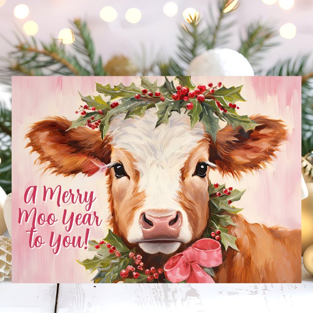 Merry Moo Year Cow Christmas Holiday Card (Creator Uploaded)