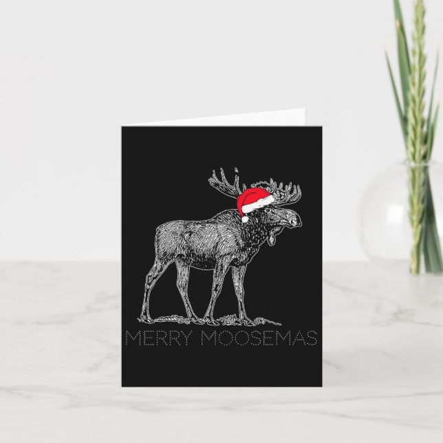 Merry Moosemas Christmas Moose With Santa Hat  Card (Front)
