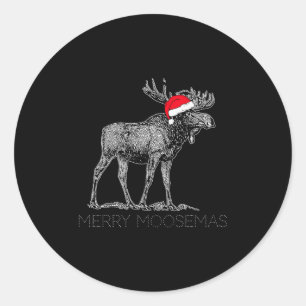 Merry Moosemas Christmas Moose With Santa Hat  Classic Round Sticker