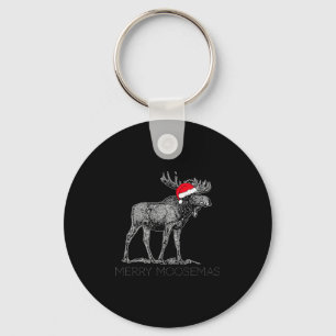 Merry Moosemas Christmas Moose With Santa Hat  Keychain