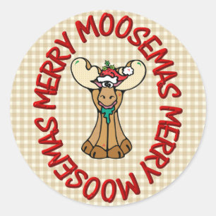 merry moosemas moose classic round sticker