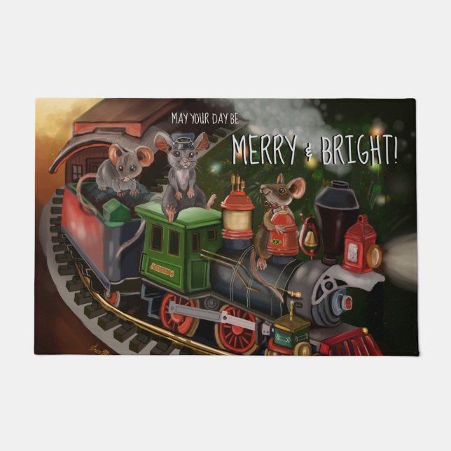 Merry Mouse Holiday Train  Doormat (Front)