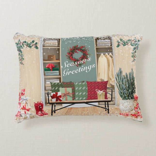 Merry Mudroom Scene Snow Accent Pillow (Front)