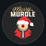 Merry Mystery Eye - Christmas Detective Logic Puzz Classic Round Sticker<br><div class="desc">Merry Mystery Eye - Christmas Detective Logic Puzzle Game</div>