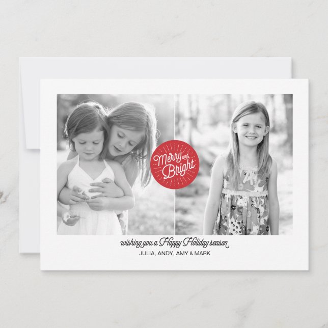 Merry n Bright 2 Photo Holiday Card (Front)