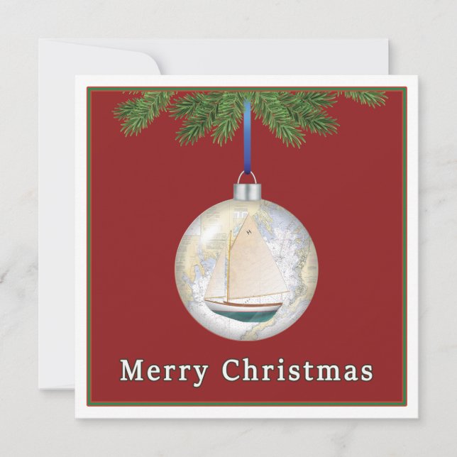 Merry Nautical Christmas Customizable Flat Card (Front)