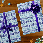 Merry Navy Interfaith Childs Name Chrismukkah Wrapping Paper<br><div class="desc">Personalize this one of a kind Chrismukkah wrapping paper by adding your child's name to the navy blue Christmas tree and Hanukkah Menorah pattern and create something really special for under the tree. Designed for interfaith families who celebrate both Christian and Jewish holidays, this cute wrapping paper with dark blue...</div>