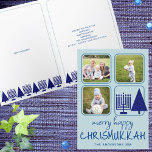 Merry Navy Interfaith Cute Handwriting 3 Photo Holiday Card<br><div class="desc">Custom Merry Happy Chrismukkah holiday greeting cards featuring your photos are a cute way to spread holiday cheer during the holidays. Created with interfaith families in mind, this unique design includes fun casual handwritten style fonts in dark blue on a light blue background, three of your favourite photos and a...</div>