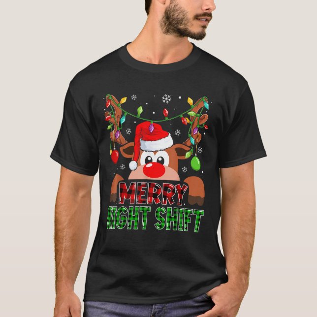 Merry Night Shift Nurse Funny Reindeer Nurse Chris T-Shirt (Front)