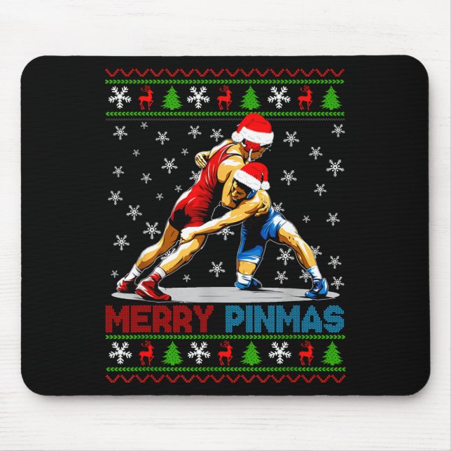 Merry Nmas Ugly Christmas Santa Claus Wrestling Bo Mouse Pad (Front)