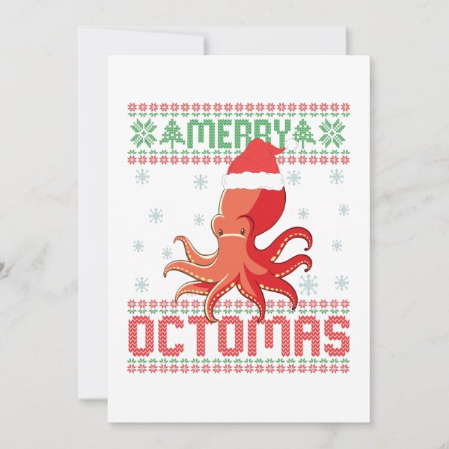 Merry Octomas Funny Ugly Christmas Sweater Octopus Thank You Card (Front)