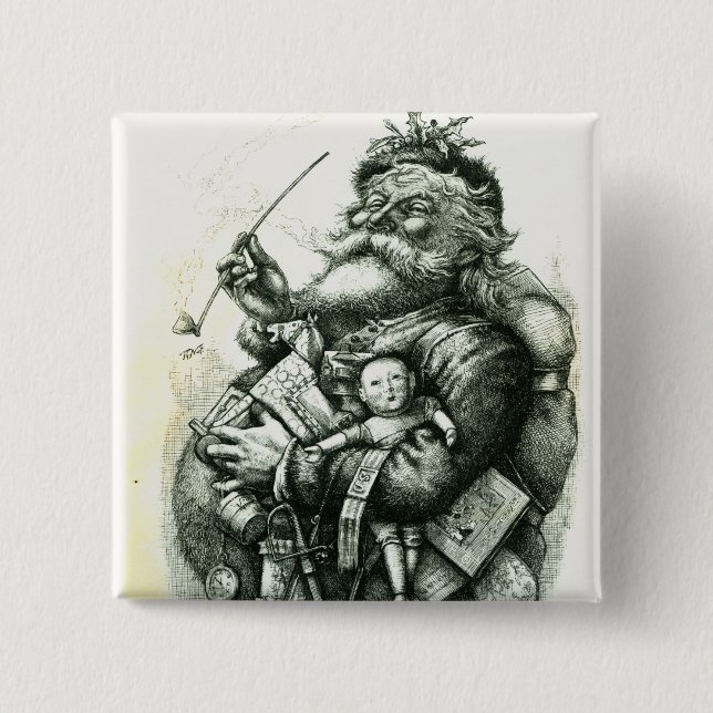 Merry Old Santa Claus 2 Inch Square Button (Front)